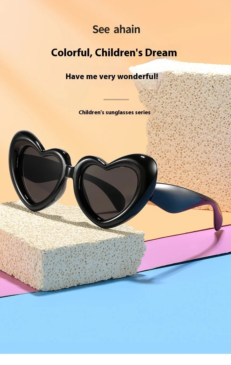 2024 New Children's Sunglasses And Funny Inflatable, Cute Heart Shaped Sunglasses, Female Instagram, Concave Shape