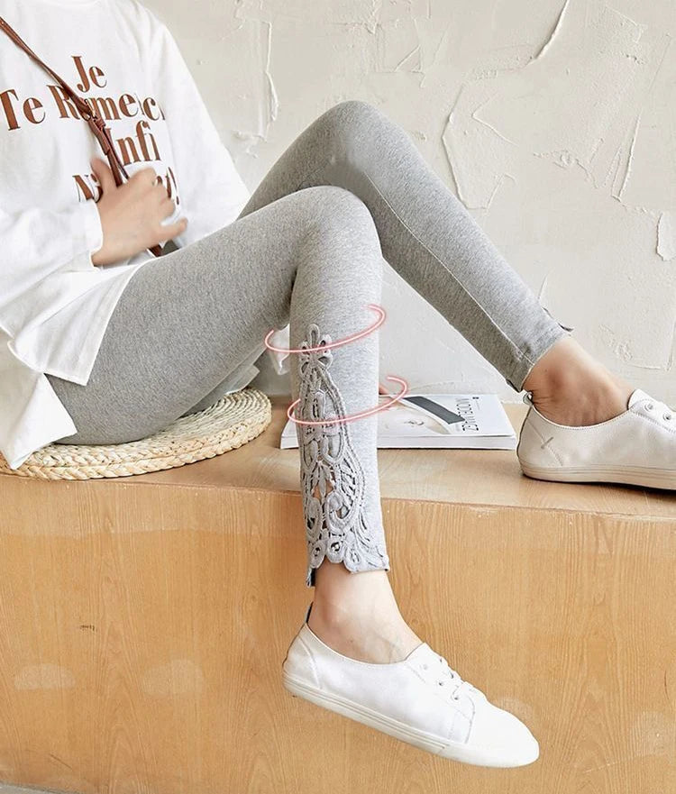 Women Fashion Solid Contrast Lace Skinny Leggings Ultra-Comfortable All-Season Essential for Women Womens Clothing