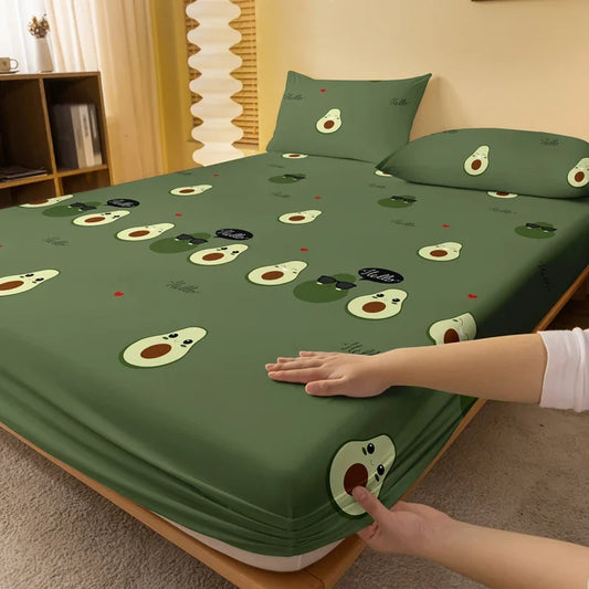 1 Cartoon Cute Avocado doll printed matte Fitted Sheet, bedroom printed bed cover, bedding (excluding pillowcases)