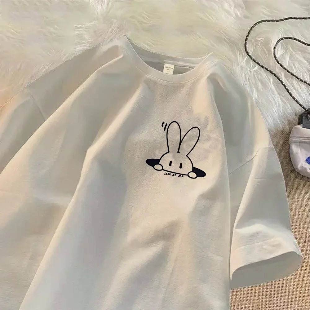 New Rabbit Printed Short Sleeved T-shirt for Women Fashion Summer Casual Women Outfit Y2K Top Tee Women Clothing