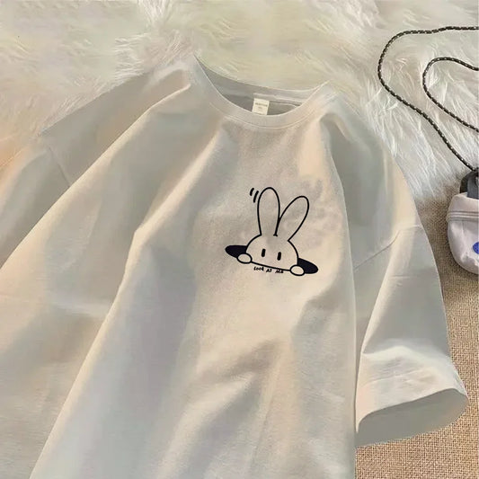 New Rabbit Printed Short Sleeved T-shirt for Women Fashion Summer Casual Women Outfit Y2K Top Tee Women Clothing