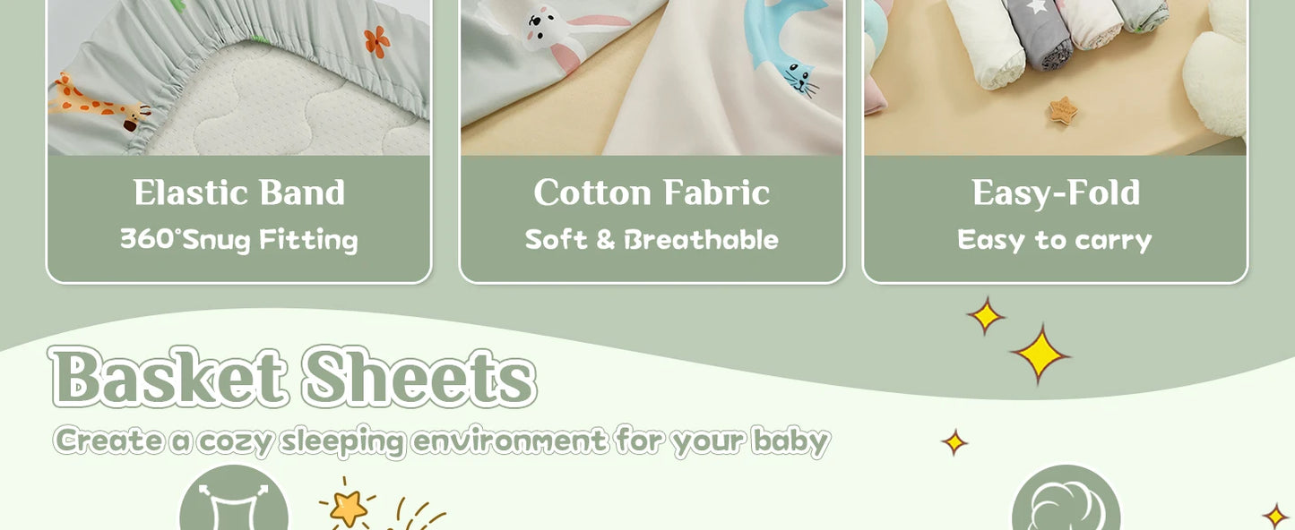 Baby Cot Bed Sheets, 1 Pack Moses Basket Sheet Fitted For Ultra Soft Cotton Baby Crib Sheets For Bassinet, Cot, Moses Basket