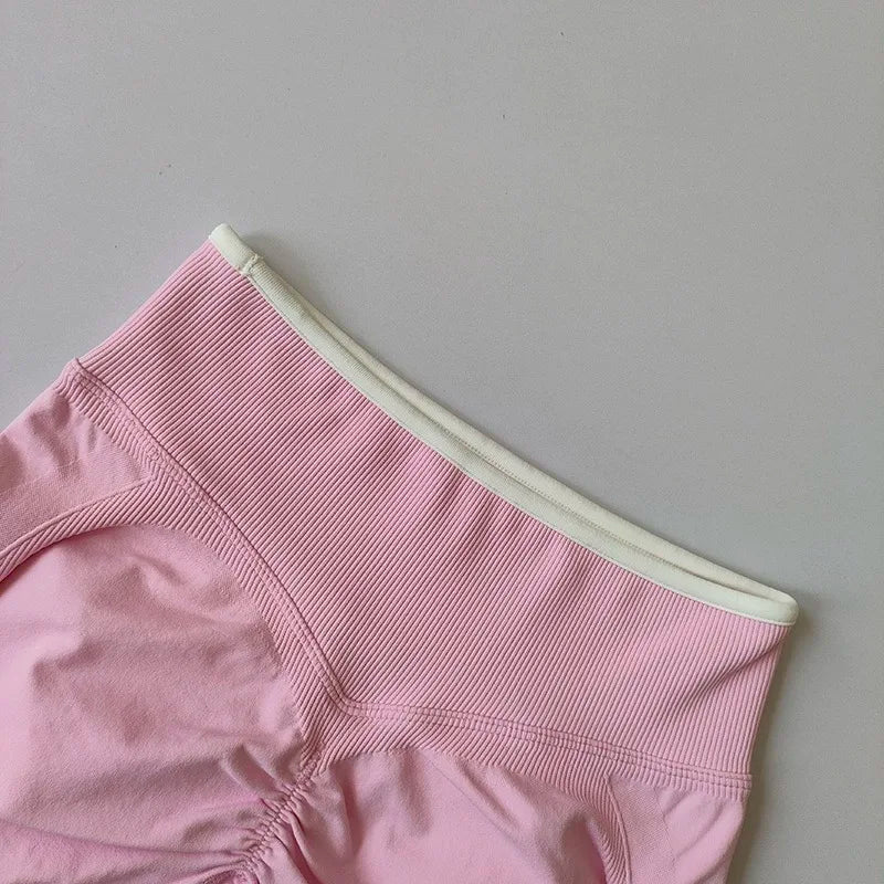 Sexy Seamless Color Blocked Yoga Shorts, Tight Fitting Peach Hip Lifting Sports, Women's Outdoor Running And Fitness Pants