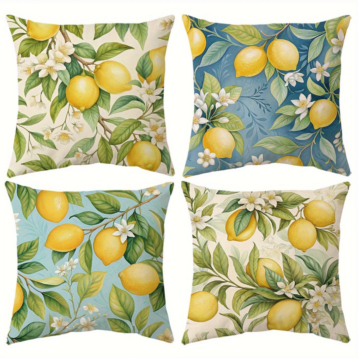Home Decor Lemon and Floral Pattern Pillow Covers Pattern Cushion Cover Suitable for Sofa Bedroom Car Pillow Cover