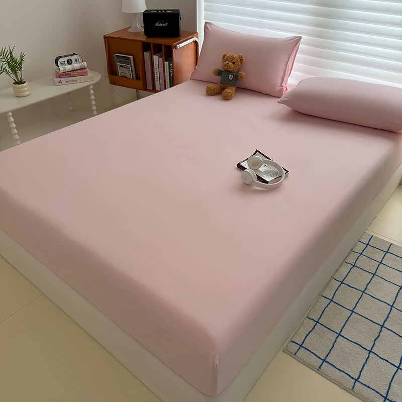 Washed Fitted Sheet with Elastic Bands Non Slip Adjustable Mattress Cover for Single Double King Queen Bed 90x200 150x200 180