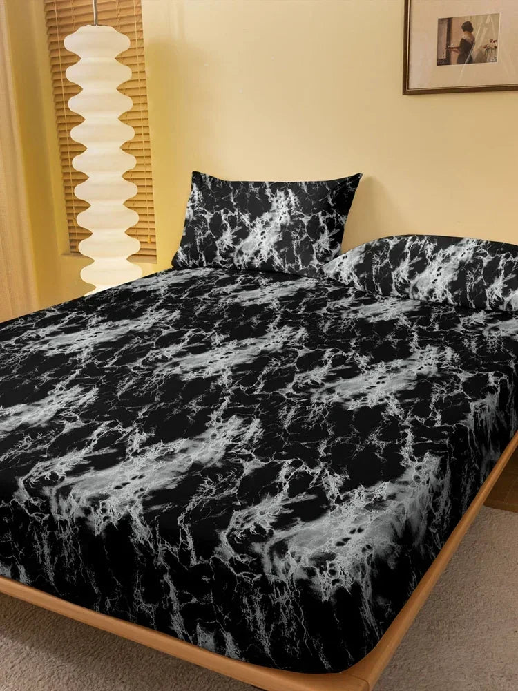 1 Simple modern Marble pattern printed matte Fitted Sheet, bedroom printed bed cover, bedding (excluding pillowcases)