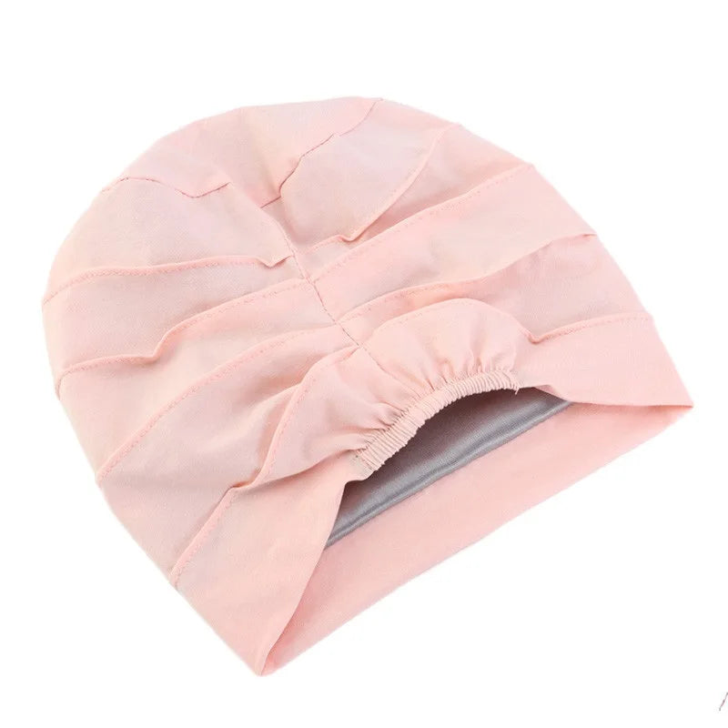Women Stretch Beanie Chemo Cotton Hair Turban Hat Double-layer Soft Satin Lining Crinkled Hijab Inner Hijab Caps