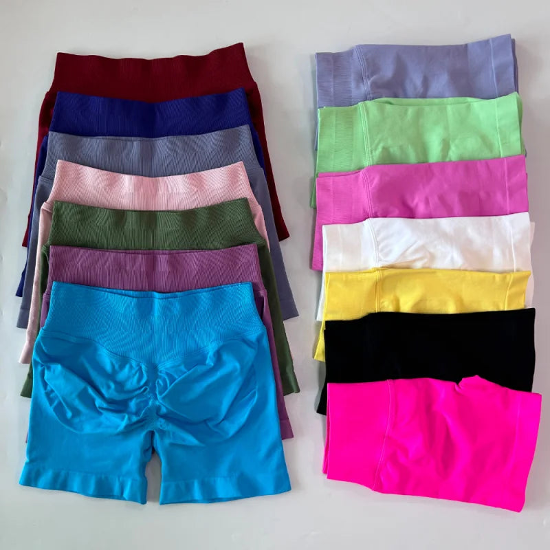 DF LOGO Seamless Gym Shorts Low Ribbed Band Yoga Shorts Scrunch Bum Workout Shorts Booty Stretch Fitness Clothes Running Shorts