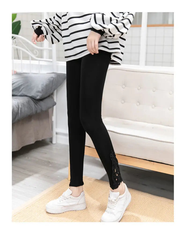 Women Fashion Solid Contrast Lace Skinny Leggings Ultra-Comfortable All-Season Essential for Women Womens Clothing
