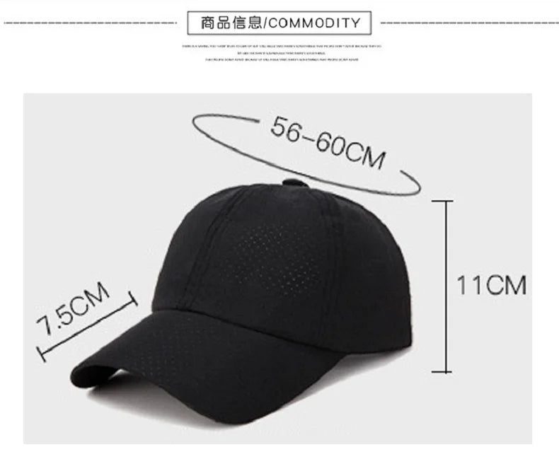 Wholesale Men Women Summer Baseball Cap Quick Drying Hats Unisex Breathable Sport Pure Color Snapback Hat Bone Baseball Hat