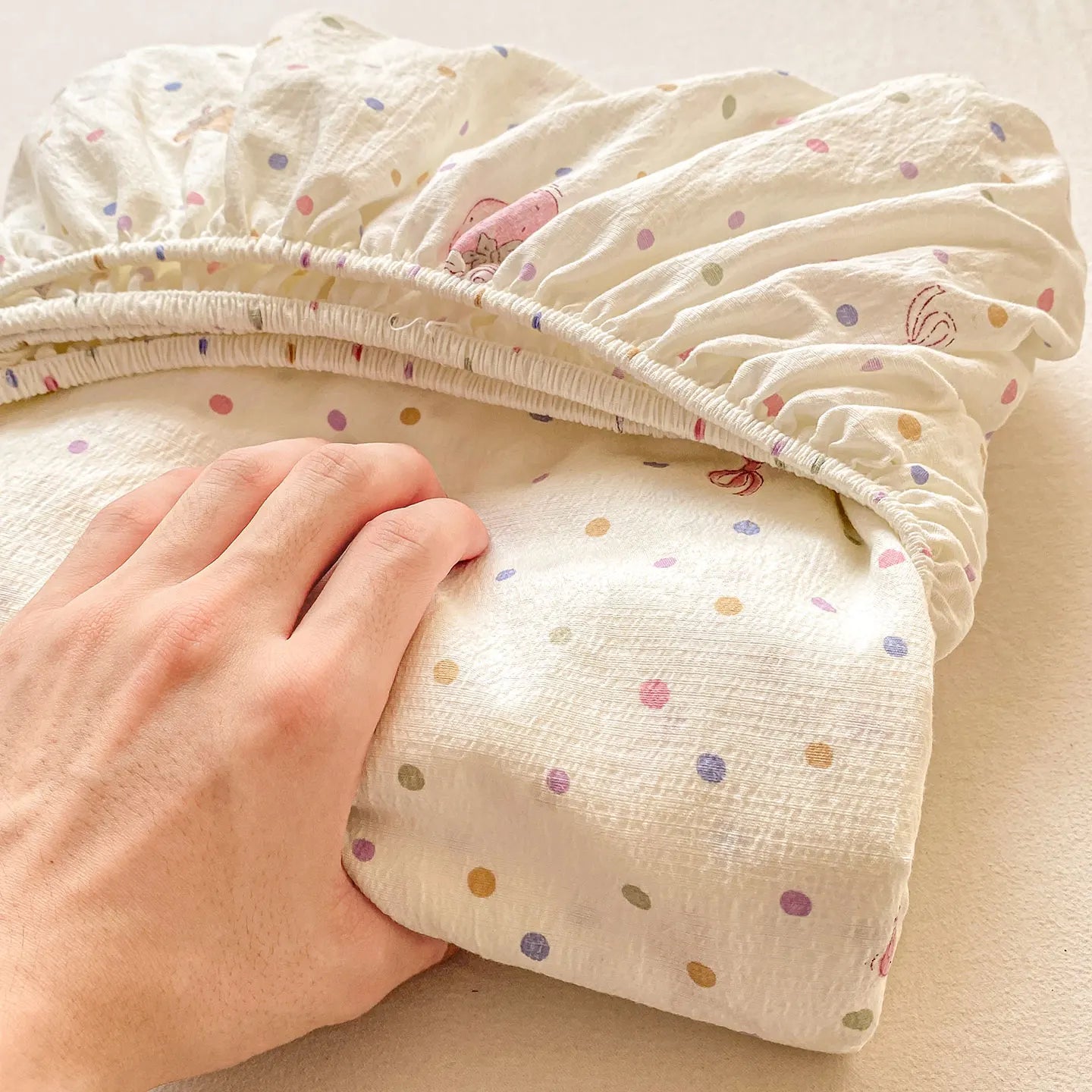 Washed Cotton Fitted Sheet with Elastic Bands Non Slip Adjustable Mattress Cover Printed  Pure Cotton  for Double King Queen