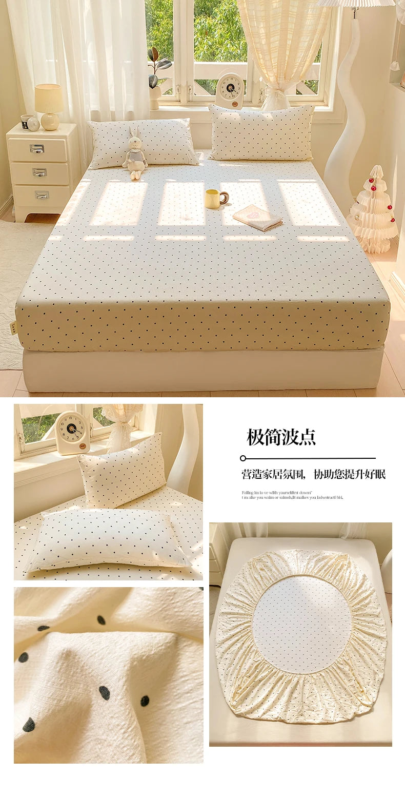Washed Cotton Fitted Sheet with Elastic Bands Non Slip Adjustable Mattress Cover Printed  Pure Cotton  for Double King Queen