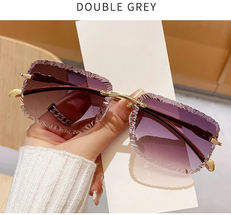 Fashion Luxury Brand Designer Sunglasses Women Men 2026 Leopard Rimless Vintage Elegant Shades Glasses Trendy Cute Sunglasses