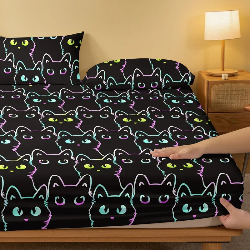 1 cartoon animal little cat printed matte Fitted Sheet, bedroom printed bed cover, bedding (excluding pillowcases)