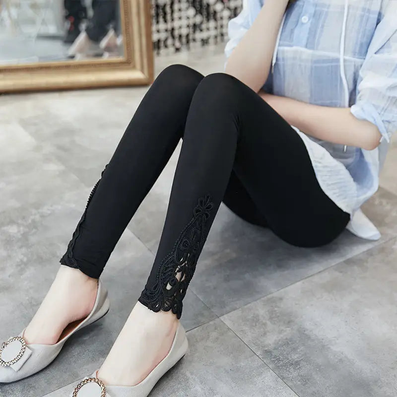 Women Fashion Solid Contrast Lace Skinny Leggings Ultra-Comfortable All-Season Essential for Women Womens Clothing