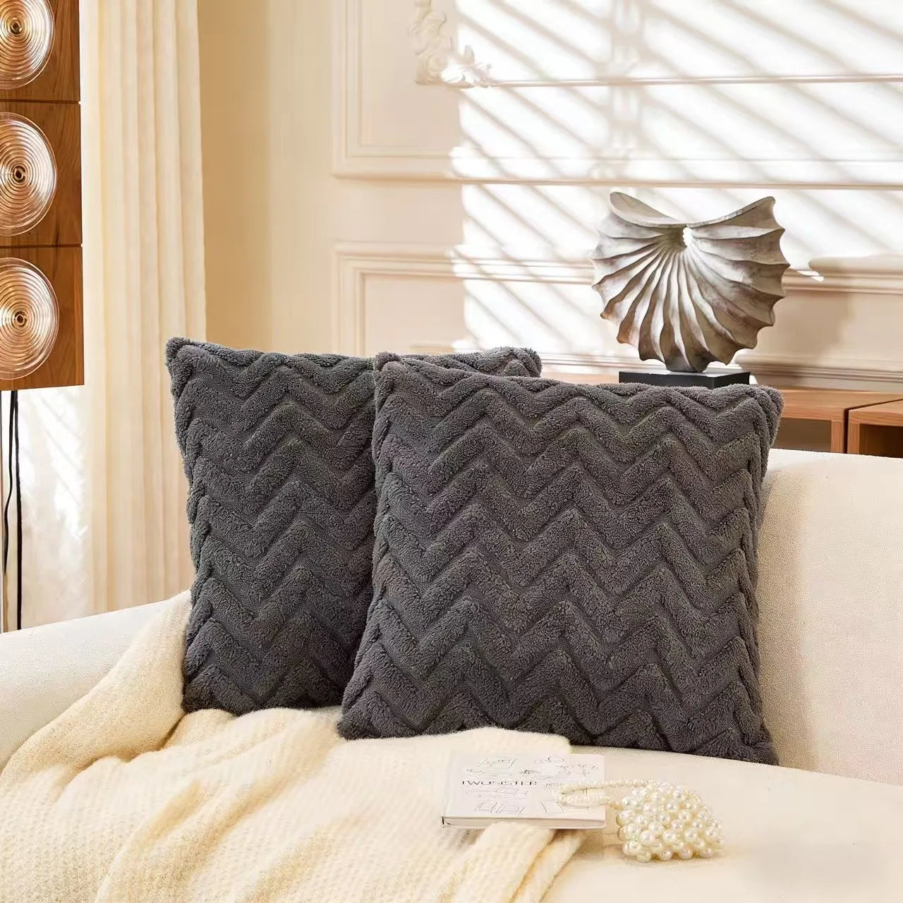 2pcs artificial plush wave pattern Throw Pillow Covers, suitable for various occasions such as bedding and home decoration