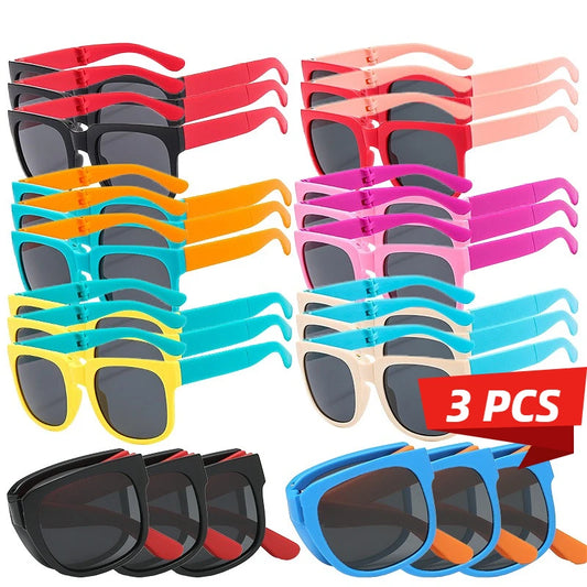 3PCS Foldable Pocket Sunglasses for Kids Boys Girls Outdoor Travel Goggle Shades Eyewear Square Frame UV Protection Sun Glasses
