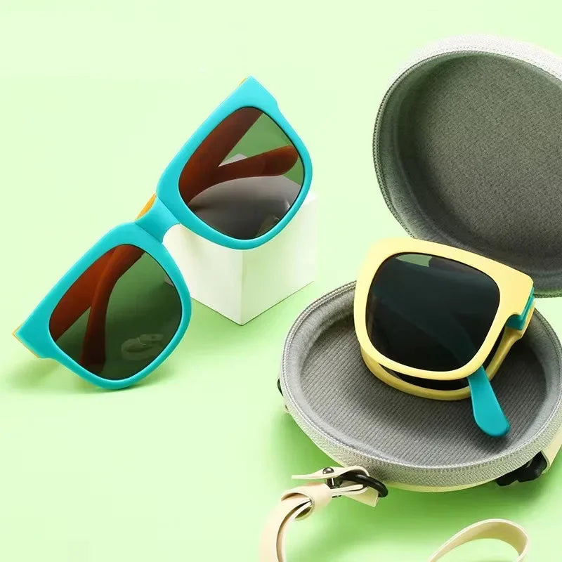 3PCS Foldable Pocket Sunglasses for Kids Boys Girls Outdoor Travel Goggle Shades Eyewear Square Frame UV Protection Sun Glasses