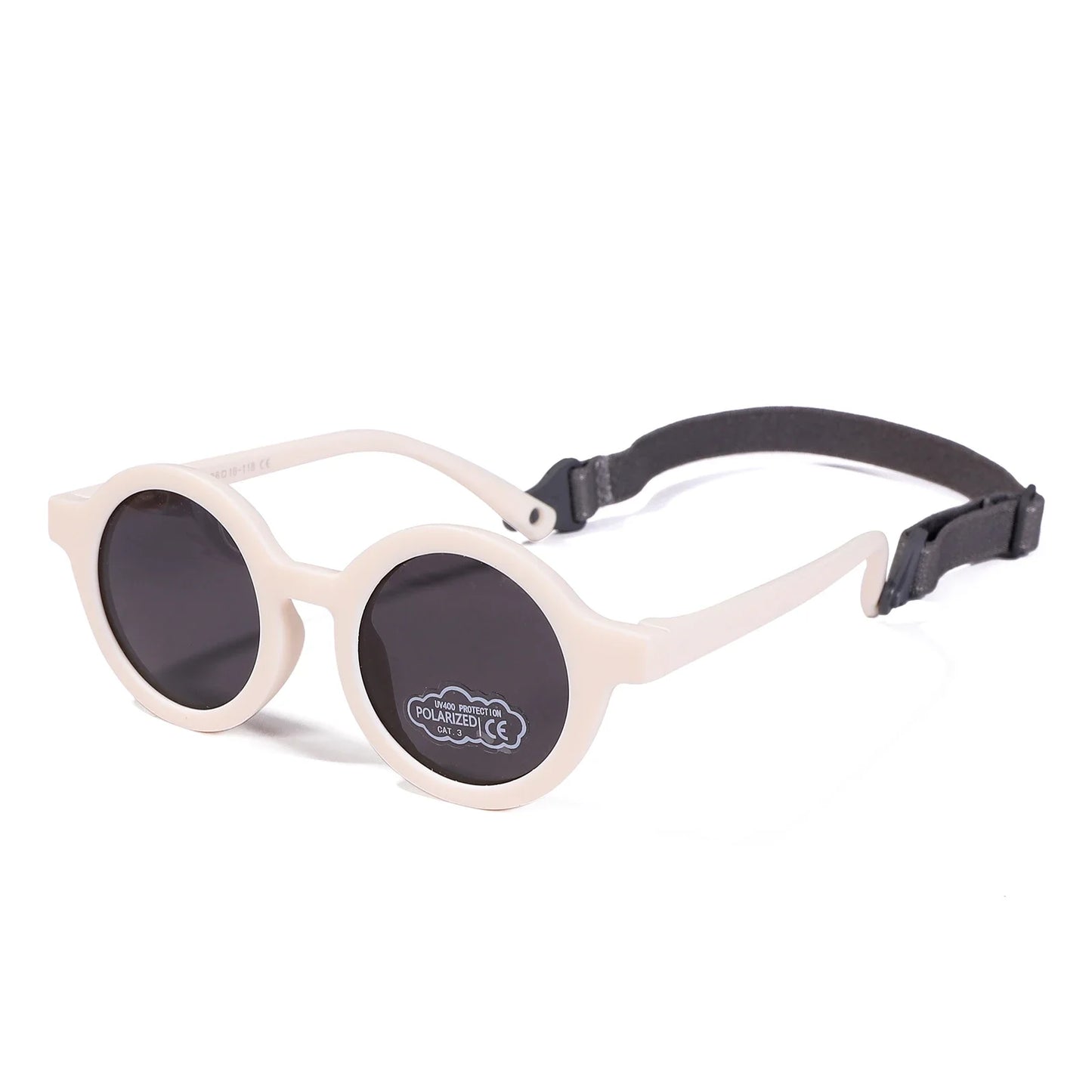 Baby Polarized Round Sunglasses Flexible Rubber Shades with Strap for Toddler Newborn Infant Ages 0-36 Months
