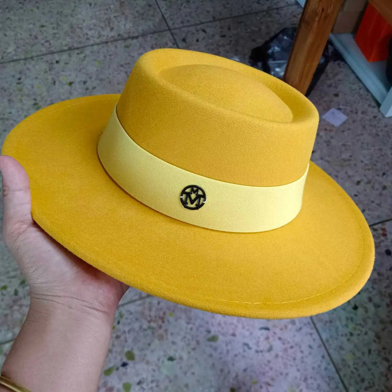 French felt hat Flat-top  Autumn and winter felt hats Letter accessories women's wide-brimmed hat sombrero fedora  sombrero