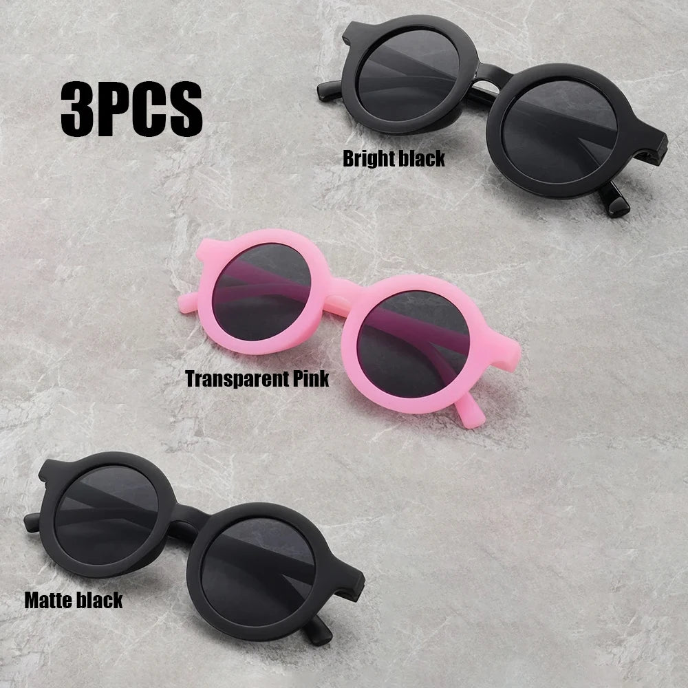 3PCS  New Children's Sunglasses Children's Fashion Trend Round Frame Sunglasses Photography Style Personalized Glasses