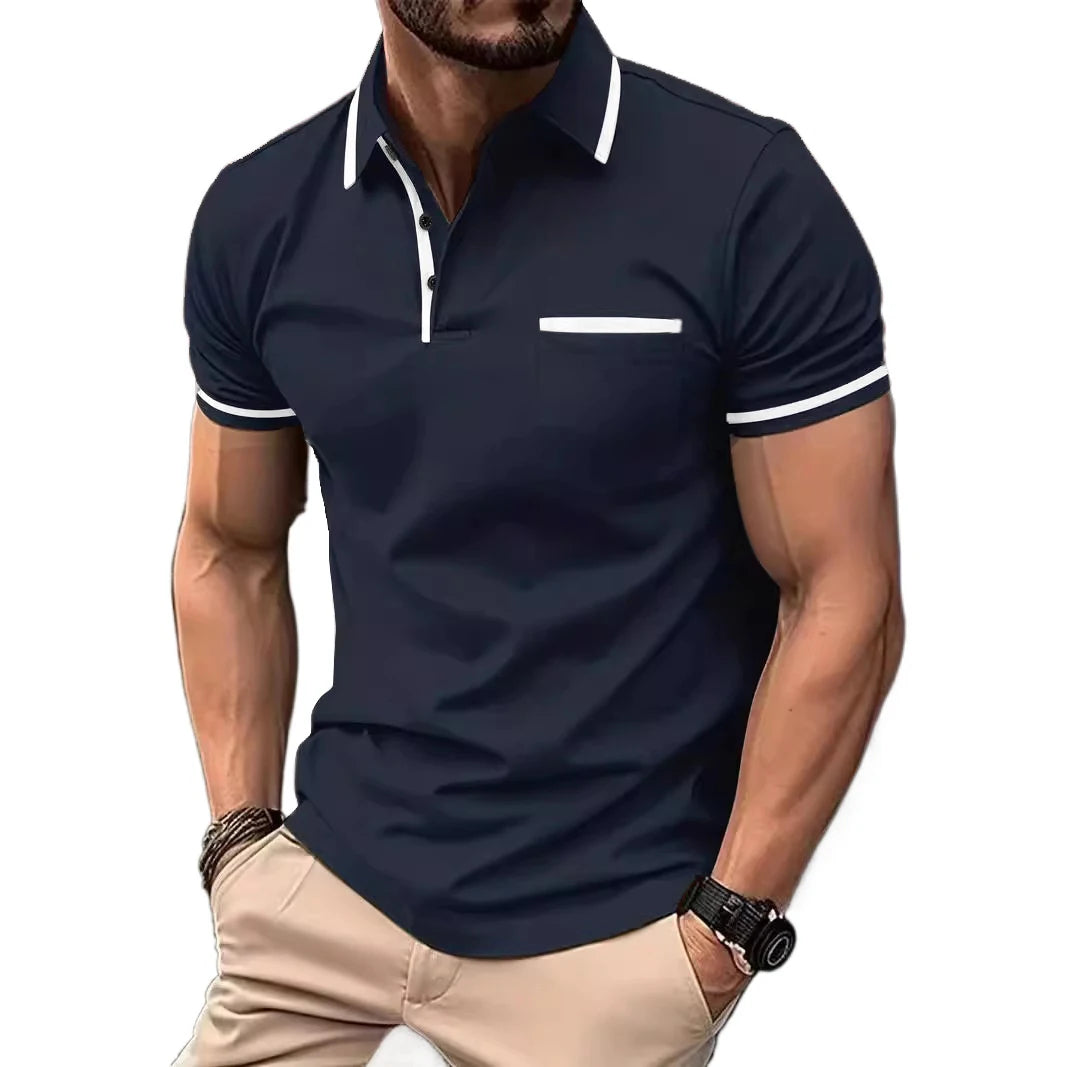 New Solid Color Polo Shirt Men's Short Sleeve Button Tshirts Lapel Lightweight Turn-down Streetwear Sport Casual Fitness Tops
