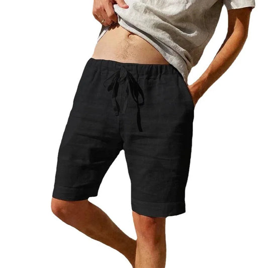 New men's cotton and linen solid color short shorts lightweight sports pants linen beach shorts jogging sports shorts men's shor