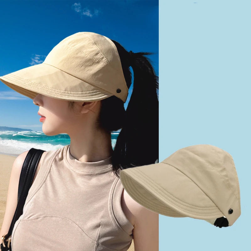 Celebrity-style sun hat, face shield, UV protection, versatile and can be tied in a ponytail