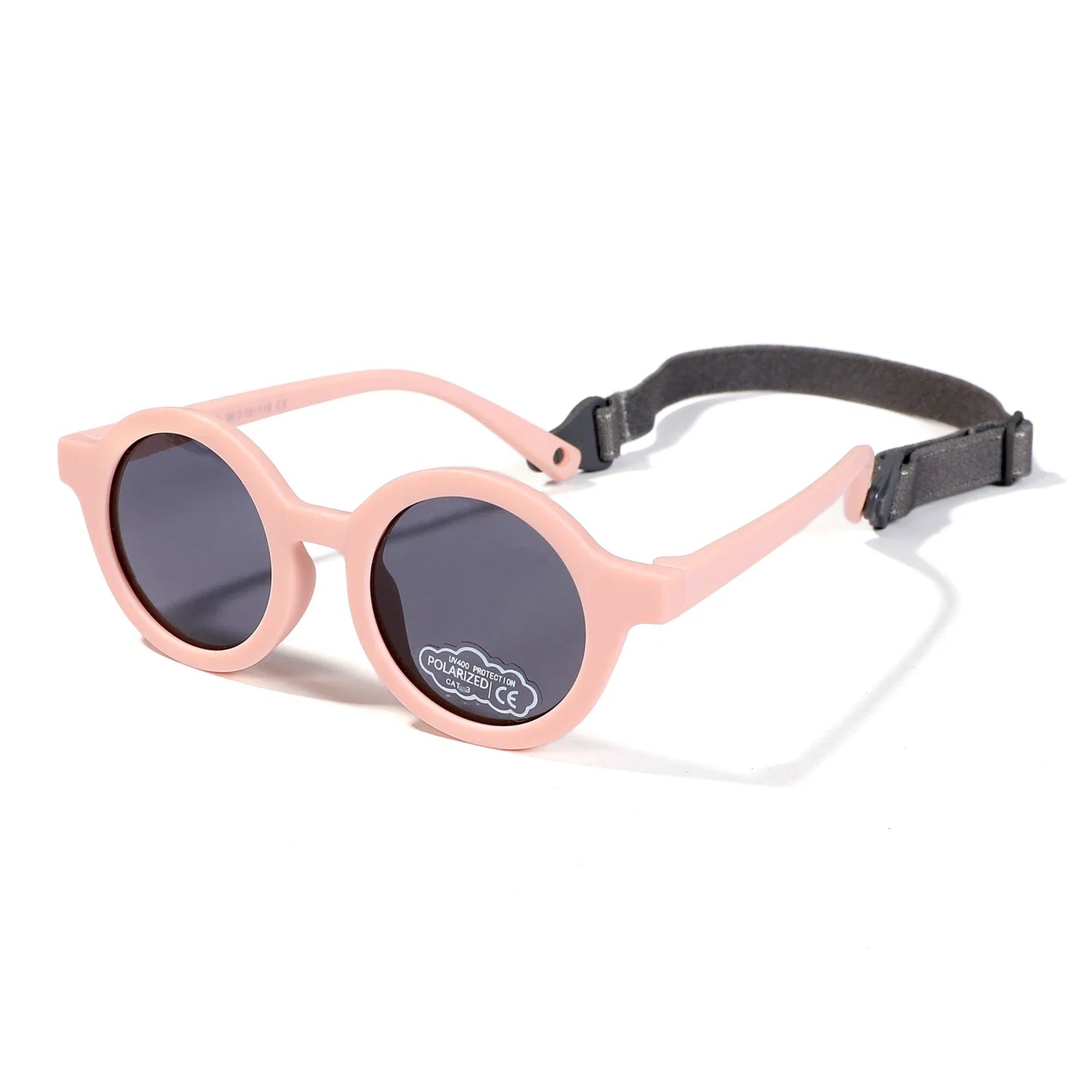 Baby Polarized Round Sunglasses Flexible Rubber Shades with Strap for Toddler Newborn Infant Ages 0-36 Months