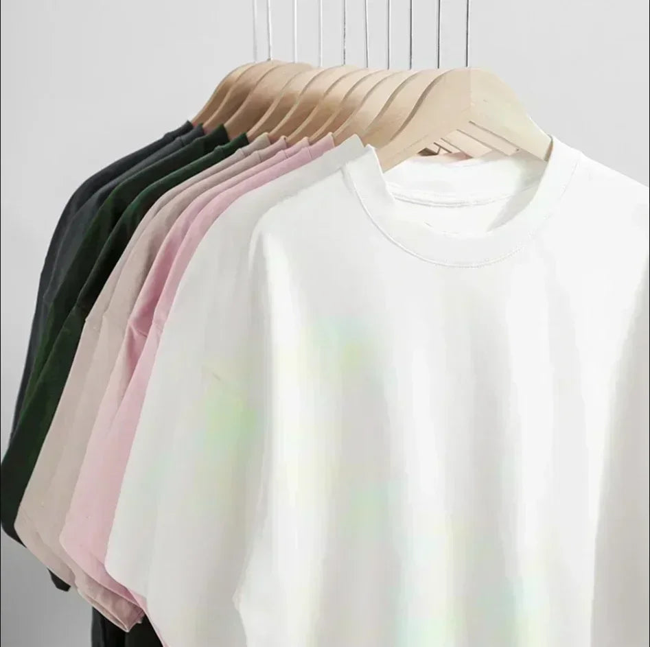 Cotton 2025 New Summer T-shirt Women's Elastic Women's Clothing Oversized Top White T-shirt Loose Women's Short-sleeved T-shirt