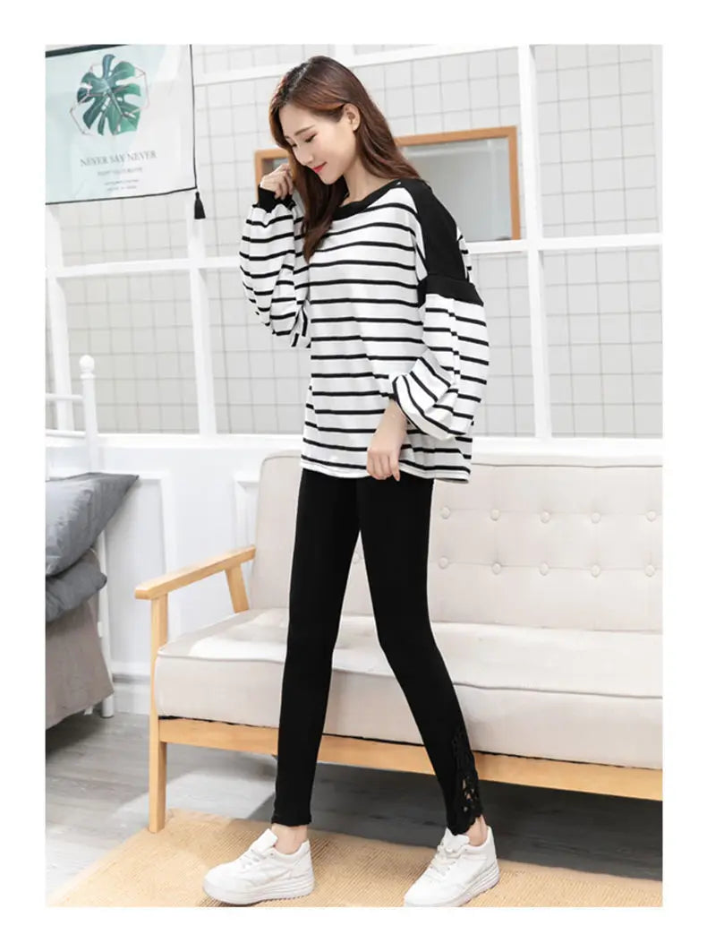 Women Fashion Solid Contrast Lace Skinny Leggings Ultra-Comfortable All-Season Essential for Women Womens Clothing