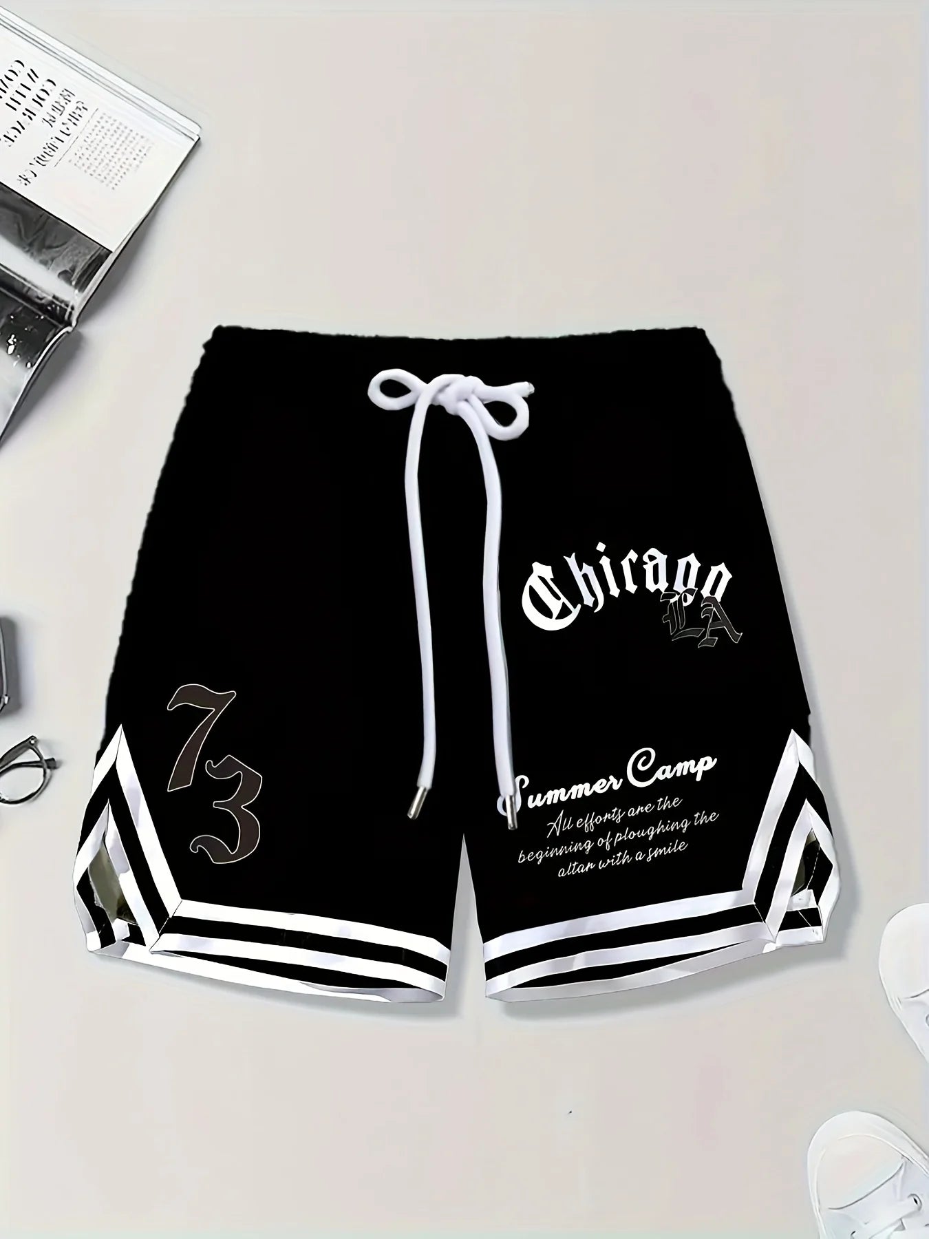 Summer 2025 new 3D digital printed digital 73 pattern casual, fashionable, soft, comfortable and lightweight men's shorts