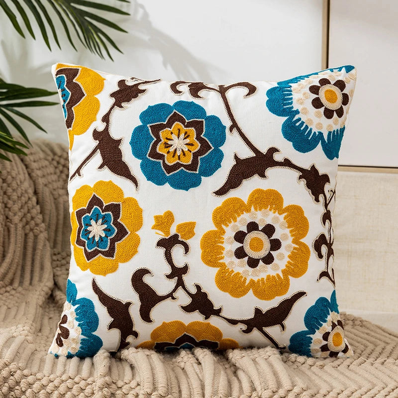 Embroidered Throw Pillow Cover 45x45cm Soft Cozy Cotton Outdoor Decorative Pillowcase Covers with Zipper for Couch Sofa Bedroom