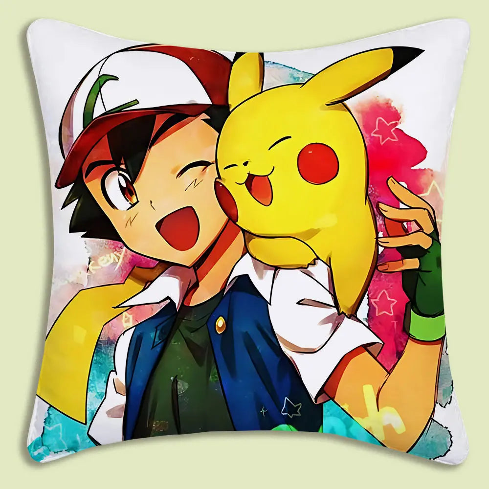 Anime P-Pokemon Pillow Covers Cartoon Sofa Decorative Home Double-sided Printing Short Plush Cute Cushion Cover