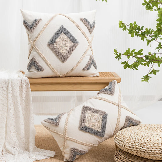 1pc Looped pile diamond pattern weaving. Throw pillow cover for sofas in bedrooms and living rooms.