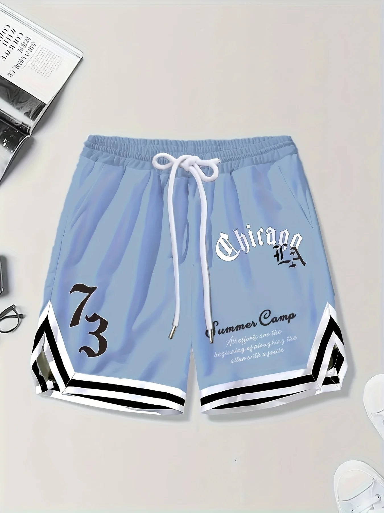 Summer 2025 new 3D digital printed digital 73 pattern casual, fashionable, soft, comfortable and lightweight men's shorts