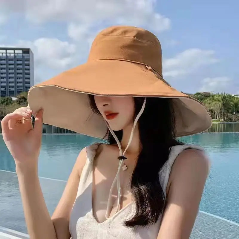 Wide Brim UPF 50+ Sun Hat Women Anti-UV Protection Hiking Fisherman Cap Fold Summer Solid Beach Hat 2023 Double sided Sun hat