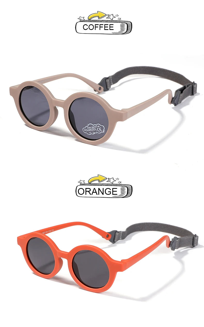 Baby Polarized Round Sunglasses Flexible Rubber Shades with Strap for Toddler Newborn Infant Ages 0-36 Months