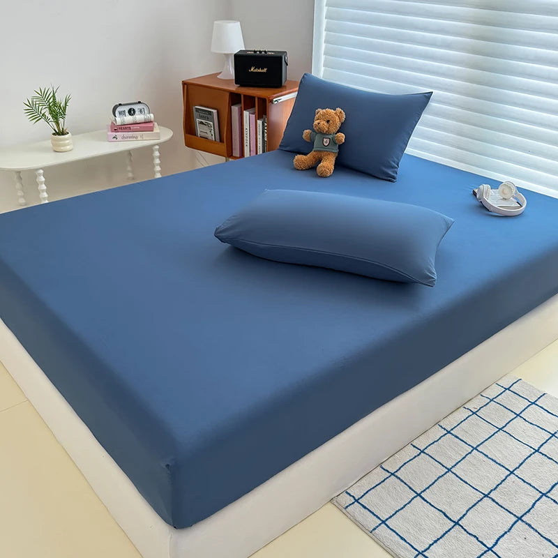 Washed Fitted Sheet with Elastic Bands Non Slip Adjustable Mattress Cover for Single Double King Queen Bed 90x200 150x200 180