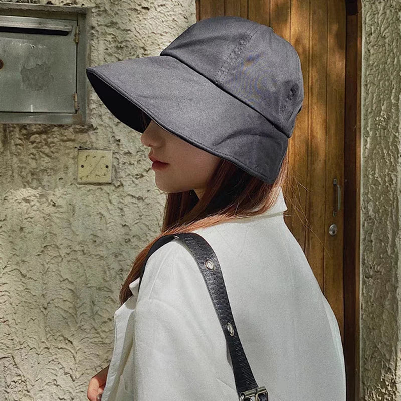 Women Summer Sunhat Cotton Ponytail Bucket Hat Outdoor Beach Adjustable Sun Visor Hats Solid Color Foldable Panama Fisherman Cap