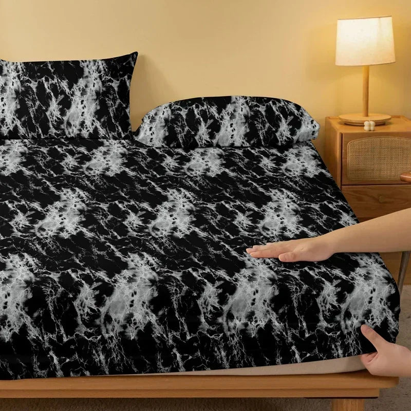 1 Simple modern Marble pattern printed matte Fitted Sheet, bedroom printed bed cover, bedding (excluding pillowcases)