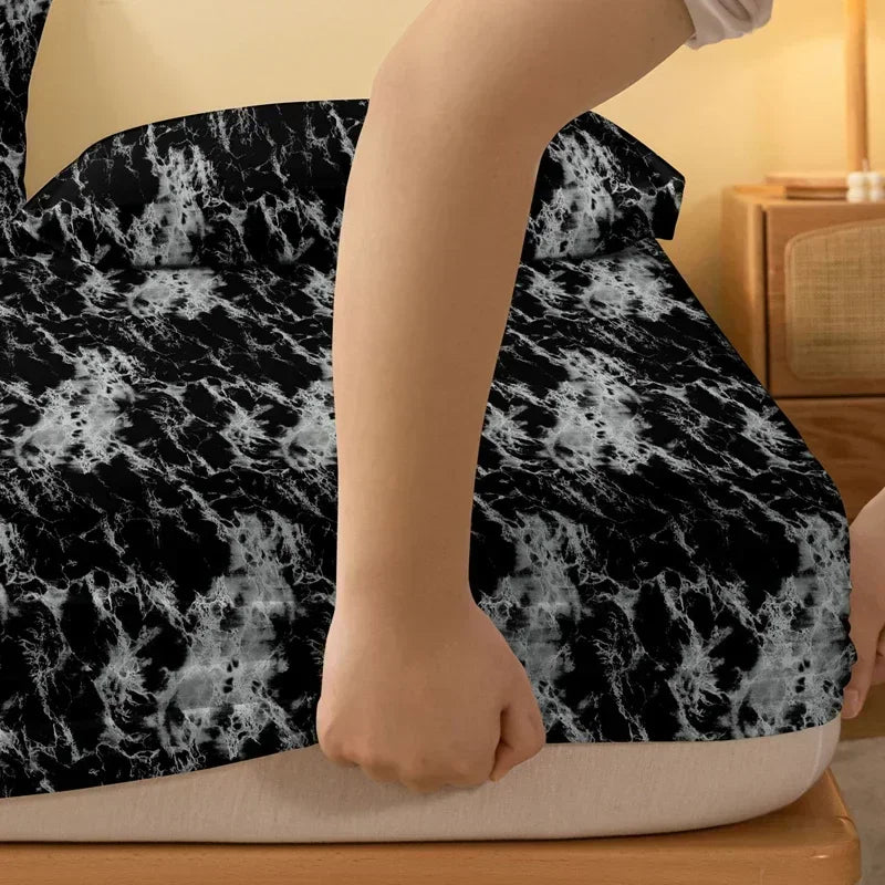 1 Simple modern Marble pattern printed matte Fitted Sheet, bedroom printed bed cover, bedding (excluding pillowcases)