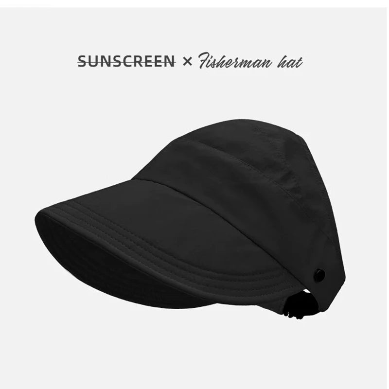 Celebrity-style sun hat, face shield, UV protection, versatile and can be tied in a ponytail