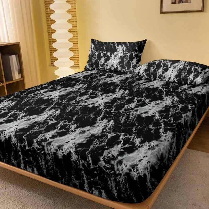 1 Simple modern Marble pattern printed matte Fitted Sheet, bedroom printed bed cover, bedding (excluding pillowcases)