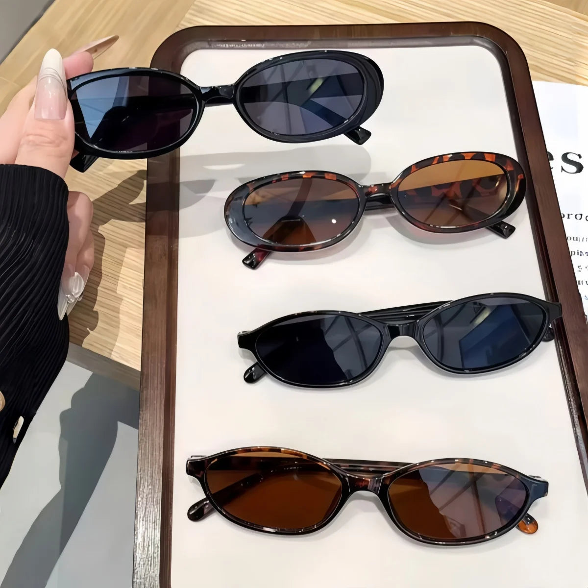 4pcs European and American retro fashion unisex small oval frame sunglasses trendy and versatile summer sun shading, sun protect