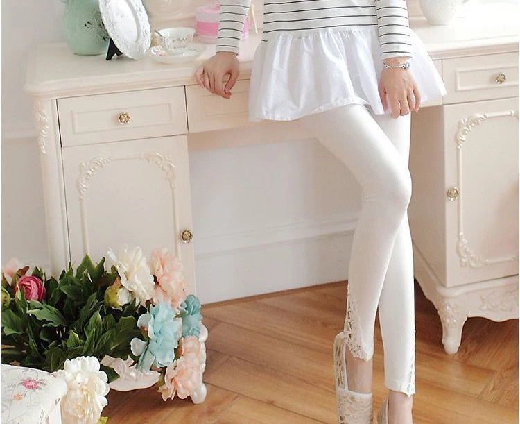 Women Fashion Solid Contrast Lace Skinny Leggings Ultra-Comfortable All-Season Essential for Women Womens Clothing
