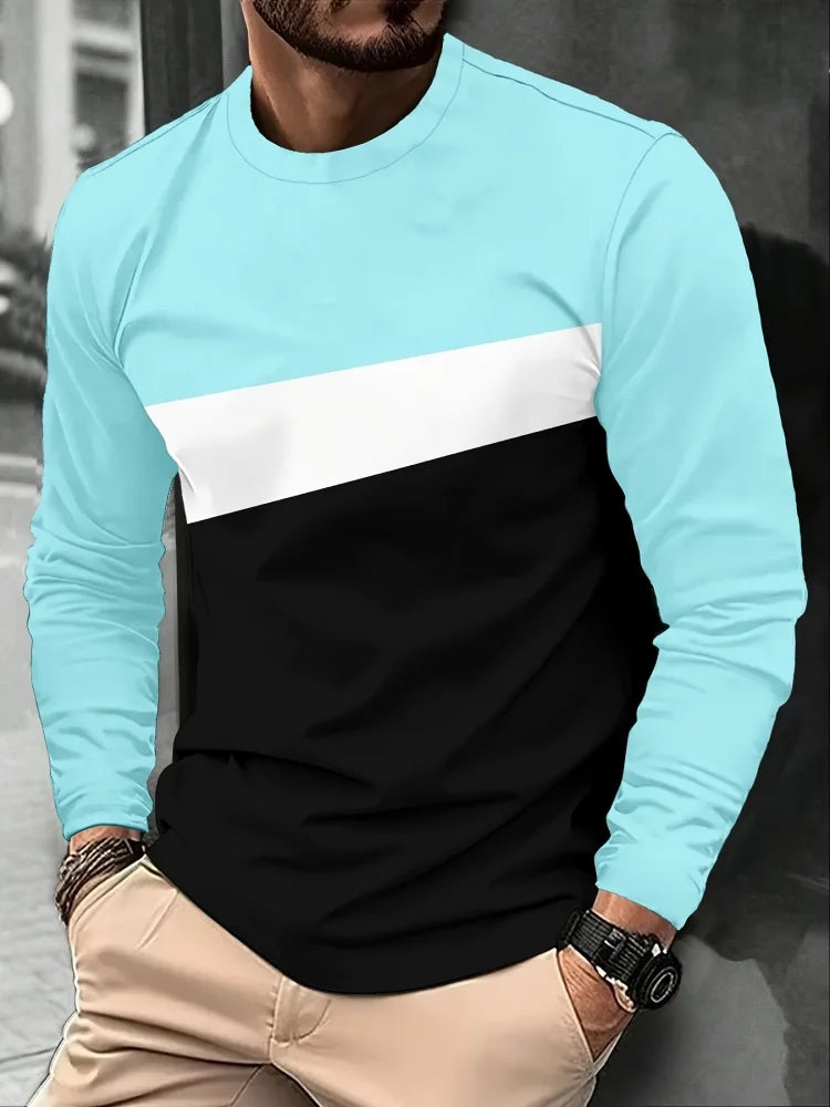 2025 New Men's Casual Long-sleeved Striped and Eagle Emblem Breathable Round-neck Long-sleeved T-shirt Multi-functional Clothing