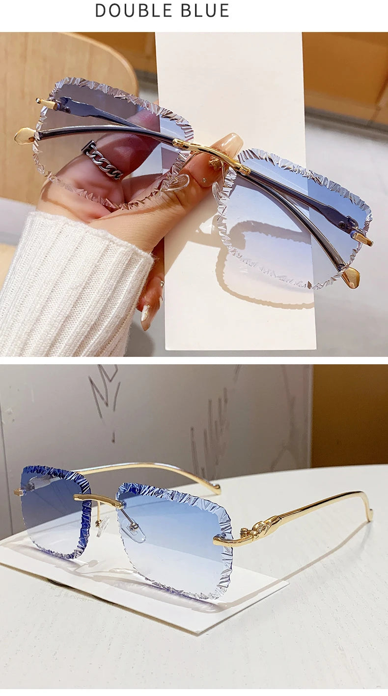 Fashion Luxury Brand Designer Sunglasses Women Men 2026 Leopard Rimless Vintage Elegant Shades Glasses Trendy Cute Sunglasses
