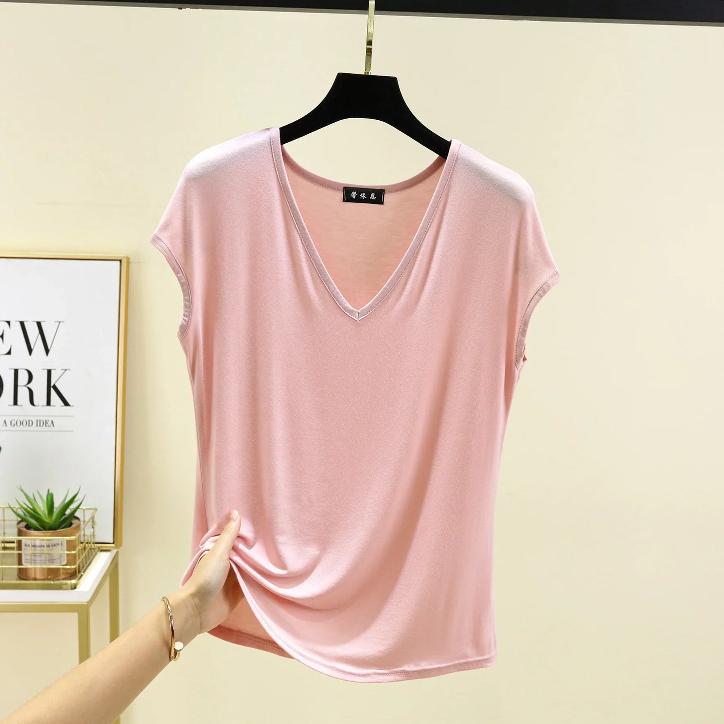 Modal V-Neck Tank Tops summer women's T-shirts sleeveless Plus size Thin Casual Loose Tee tops All match