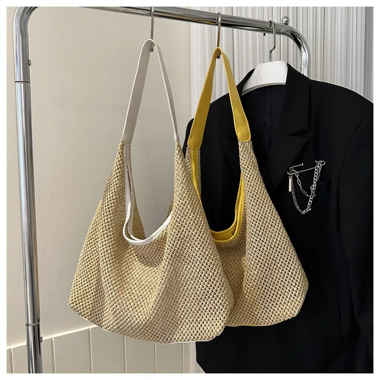 Casual Beach Summer Popular Woven Mother-in-law Bag 2024 Fashionable One-shoulder Seaside Travel Beach Straw Bag Drop Shipping
